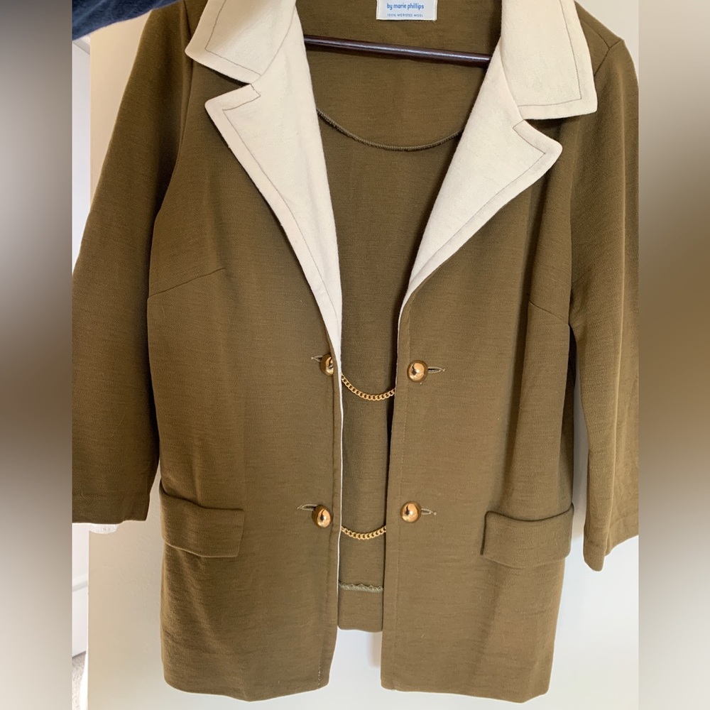Genuine Vintage 1960s Marie Philips Wool Blazer Sweater with gold chain detail